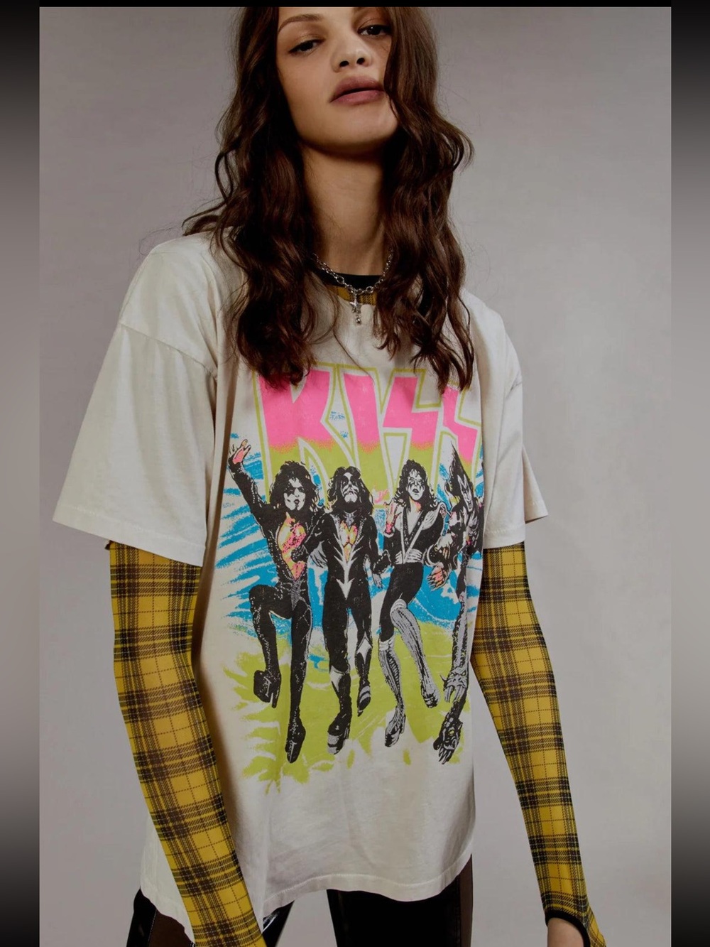 Like New! Daydreamer KISS Destroyer Neon Graphic Oversized Band Tee  - Small